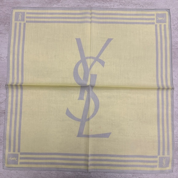 Yves Saint Laurent Accessories - Yves Saint Laurent Pale Yellow Logo vintage handkerchief cotton